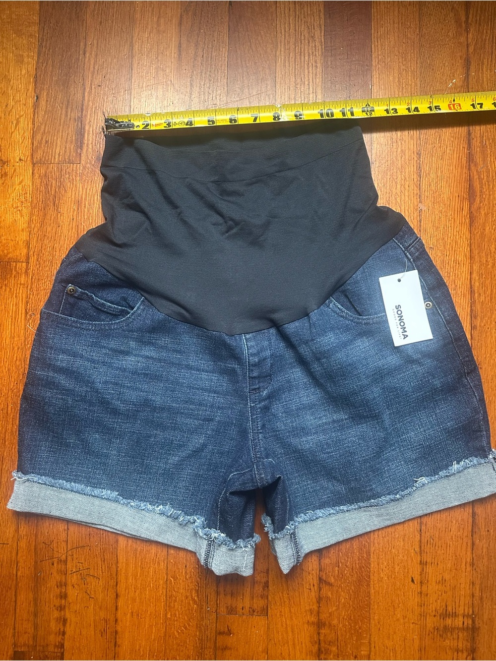 Sonoma Dark Blue Denim Maternity Shorts with Black Waistband 12-Mat